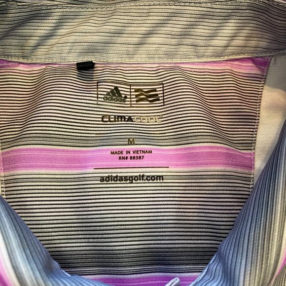Adidas Golf Performance Polo Pink Gray Purple Stripes 2013 US Open Merion Medium - Picture 5 of 6